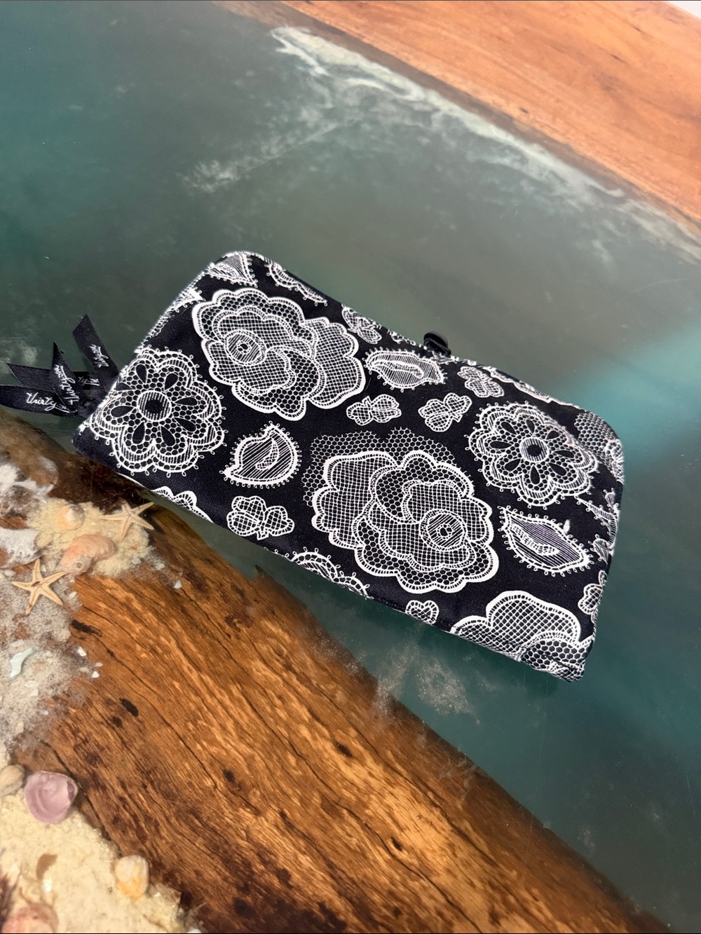 Thirty-One Brand Black & White Floral Make-up Pouch